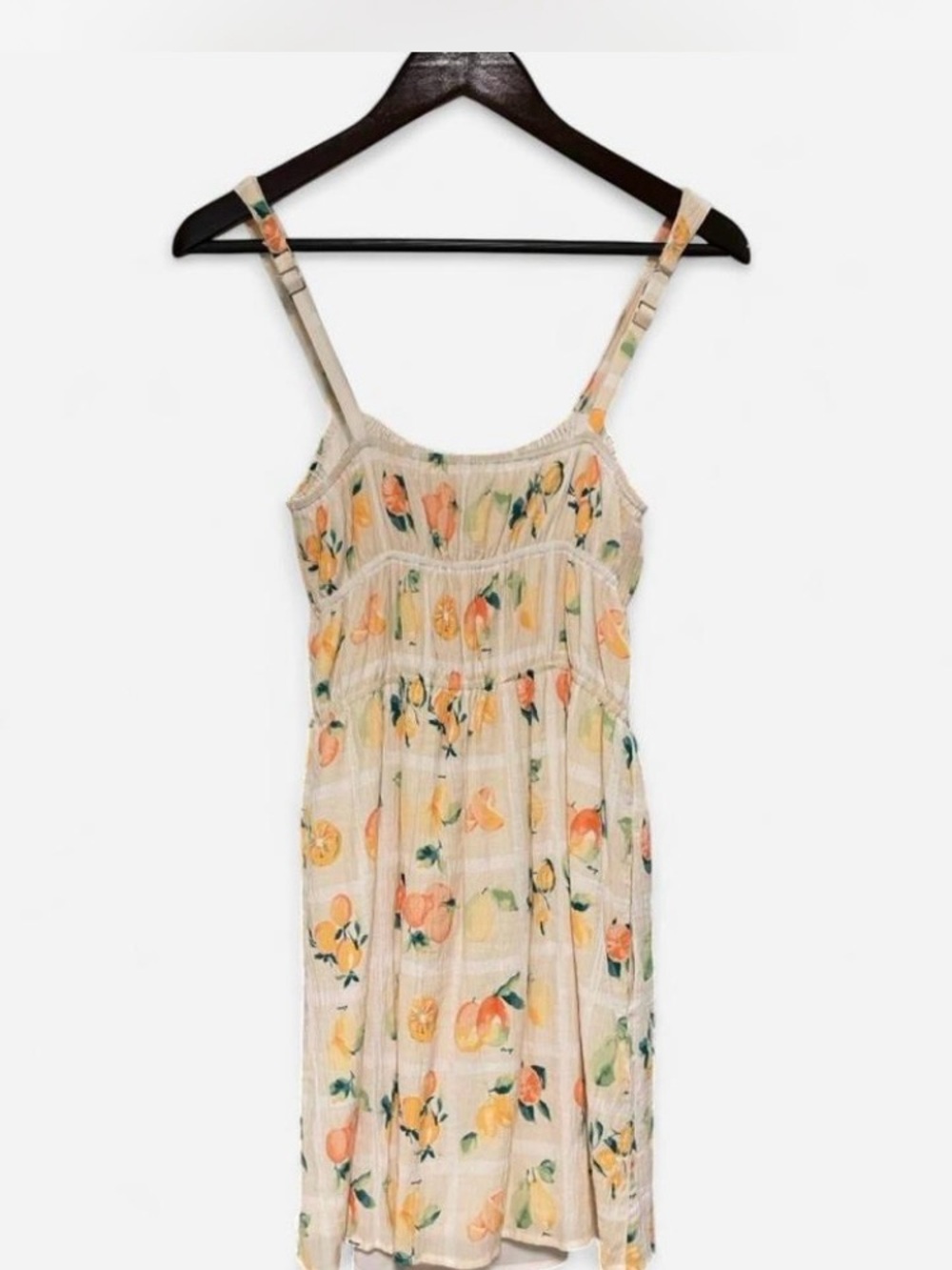 Abercrombie & Fitch Ruched Cream Floral Tie-Front Dress with Citrus Accents - Picture 2 of 6